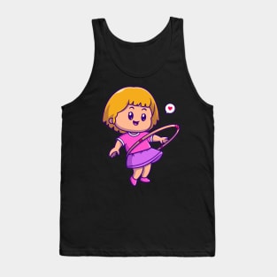 Cute Girl Playing Hula Hoop Cartoon Tank Top